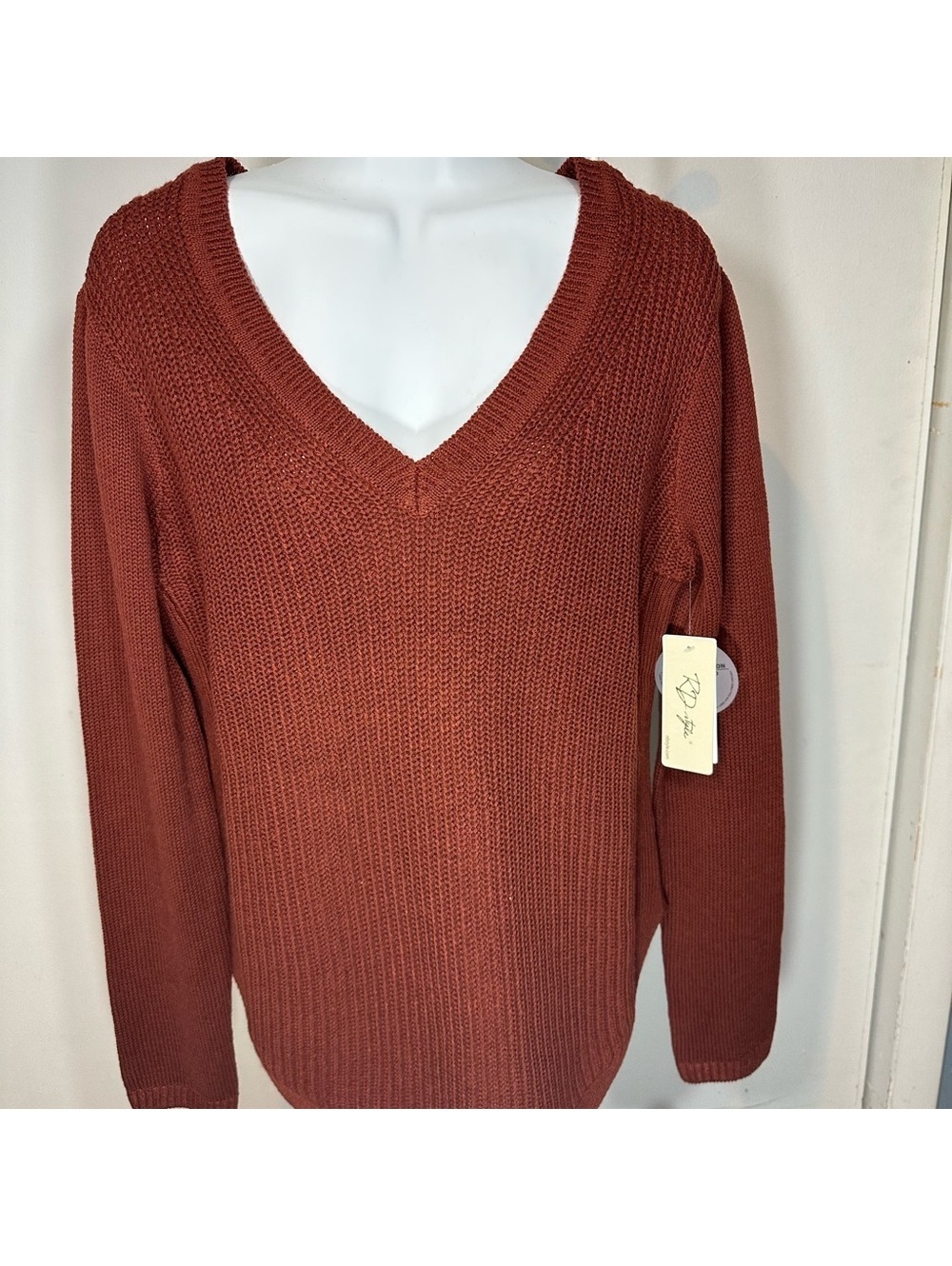 RD Style Women's V-Neck Sweater in Warm Rust MEDIUM NEW NWT